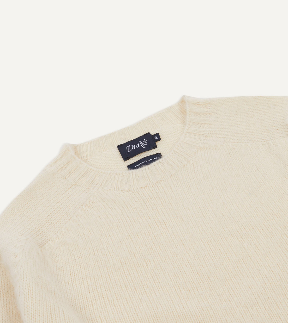 Drake's Ecru Brushed Shetland Crew Neck Jumper