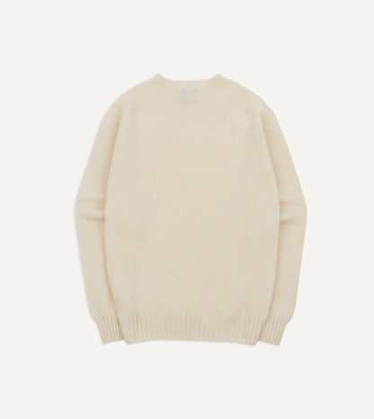 Drake's Ecru Brushed Shetland Crew Neck Jumper