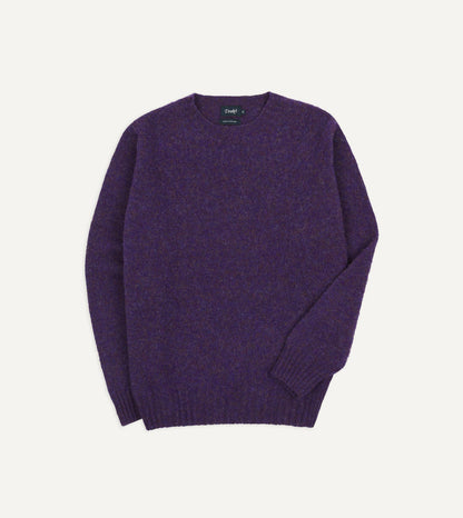 Drake's Lavender Brushed Shetland Crew Neck Jumper