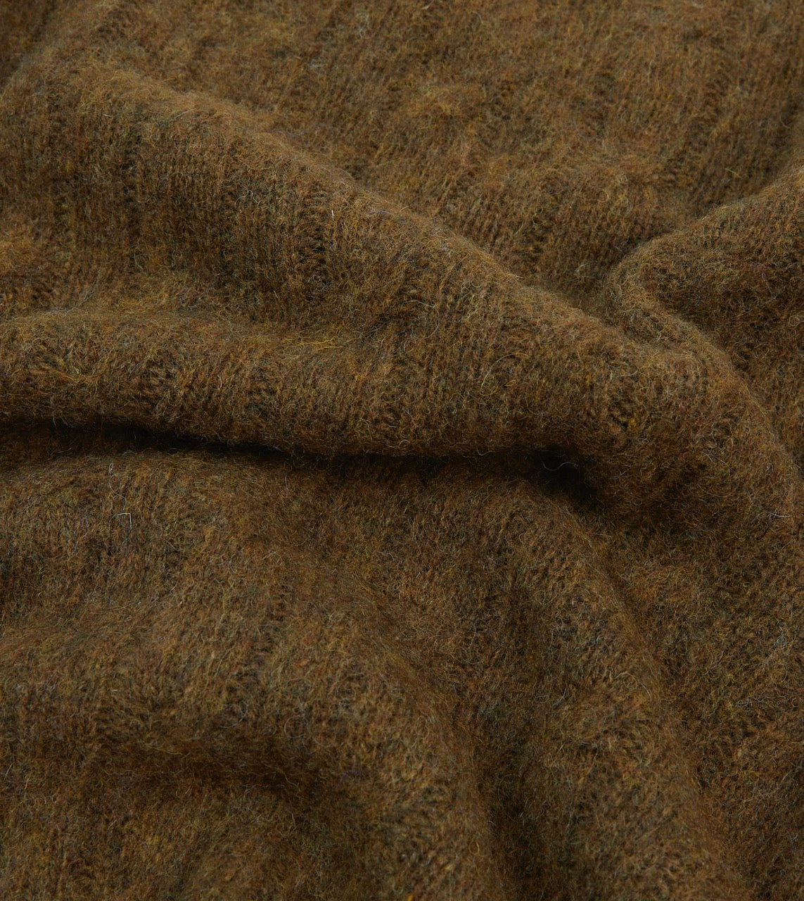 Drake's Olive Brushed Cable Knit Shetland Crew Neck Jumper