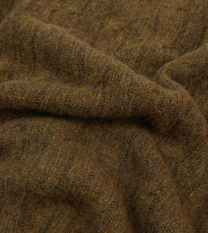 Drake's Olive Brushed Cable Knit Shetland Crew Neck Jumper