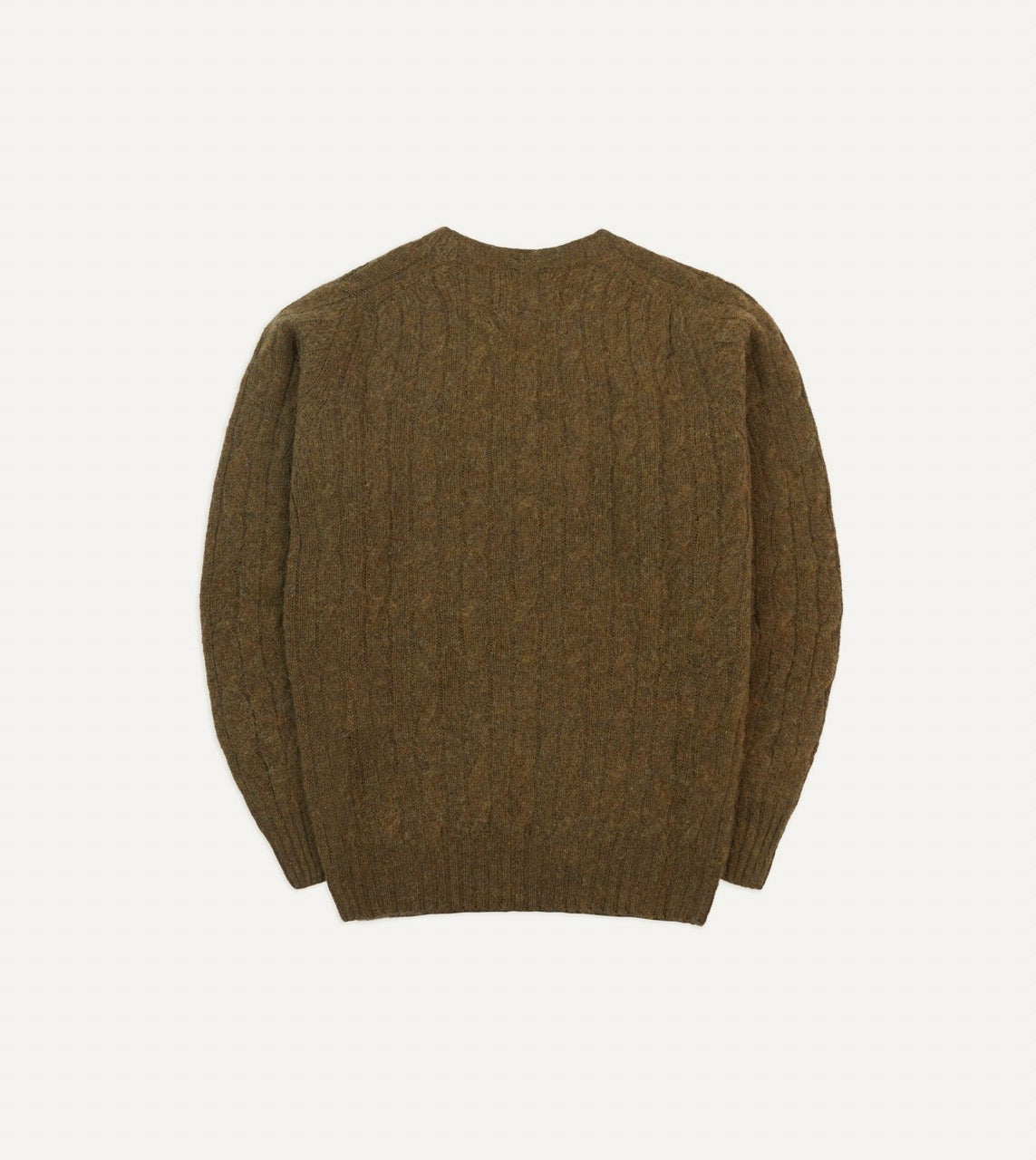 Drake's Olive Brushed Cable Knit Shetland Crew Neck Jumper