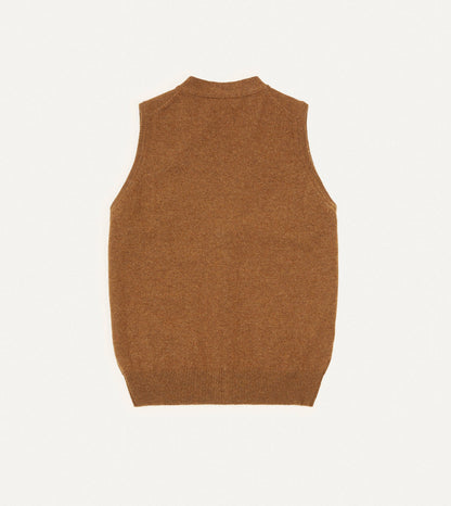 Drake's Light Brown Lambswool Sleeveless Cardigan