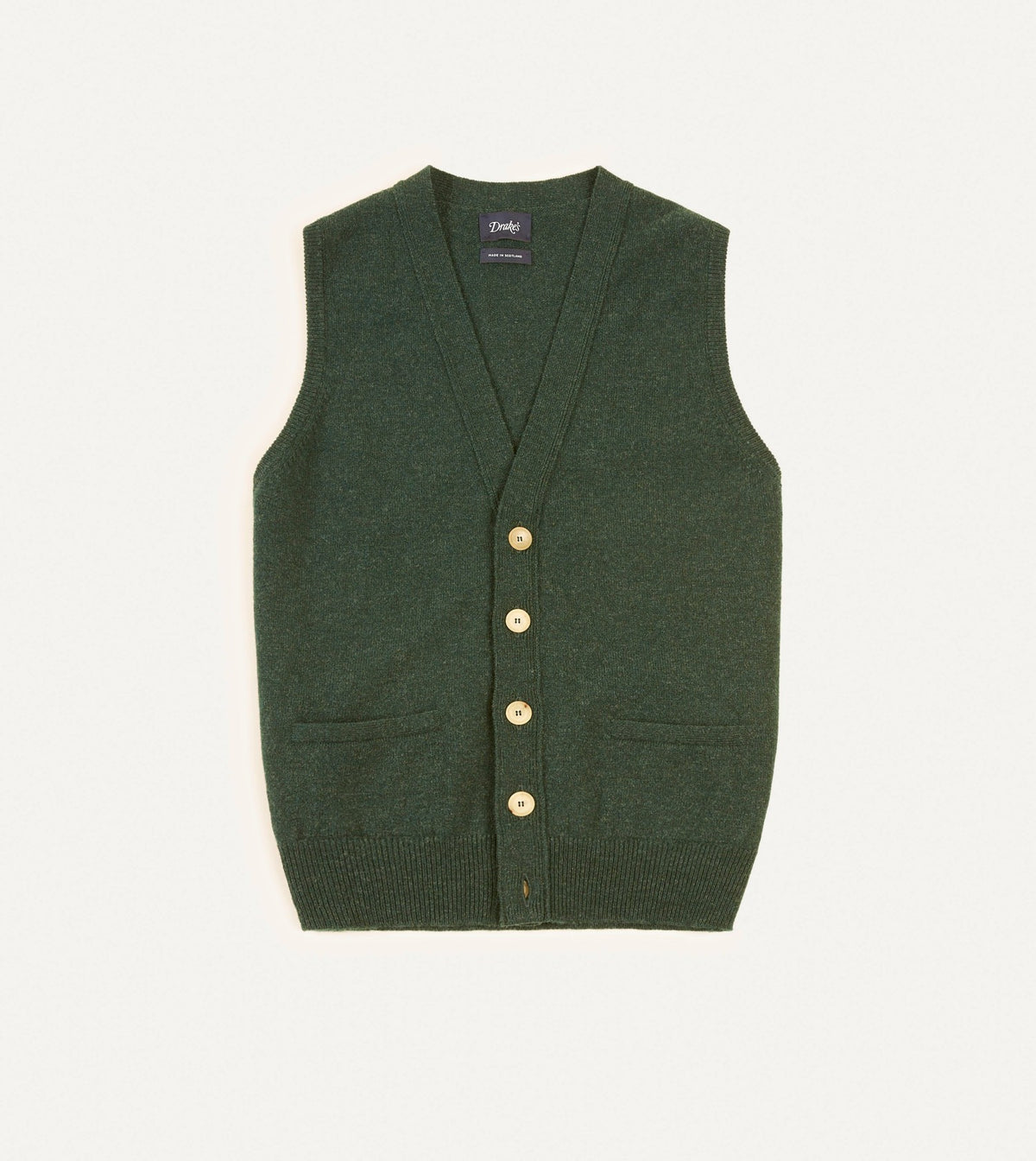 Drake's Green Lambswool Sleeveless Cardigan