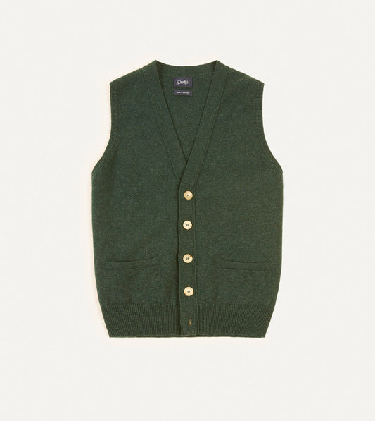 Drake's Green Lambswool Sleeveless Cardigan