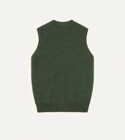 Drake's Green Lambswool Sleeveless Cardigan