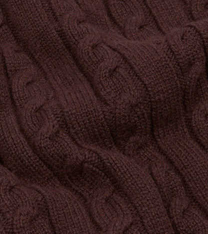 Drake's Brown Lambswool 6 Button Cable Knit Cardigan