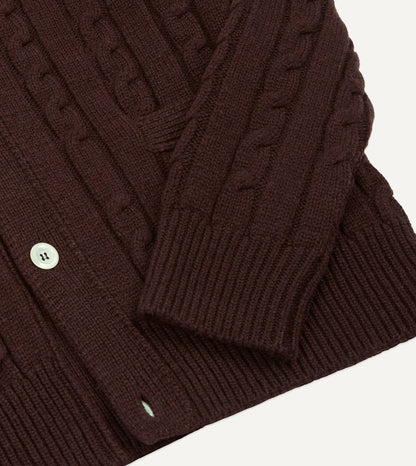 Drake's Brown Lambswool 6 Button Cable Knit Cardigan