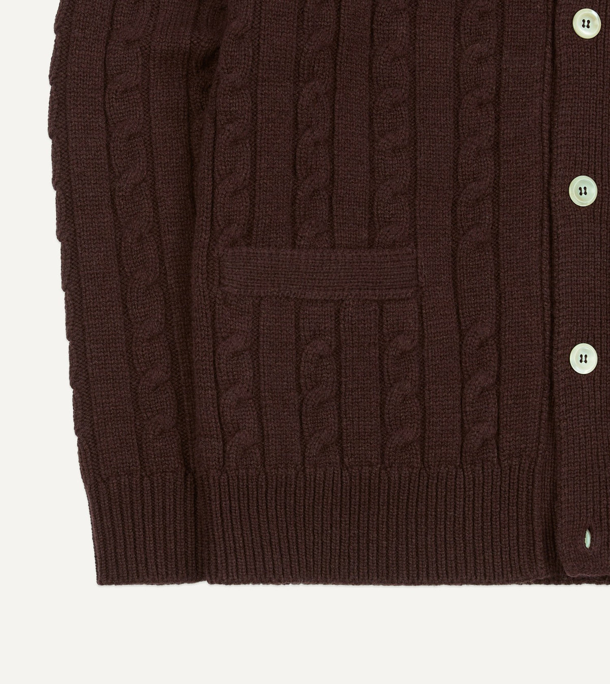 Drake's Brown Lambswool 6 Button Cable Knit Cardigan