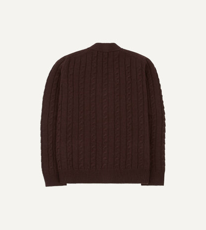 Drake's Brown Lambswool 6 Button Cable Knit Cardigan