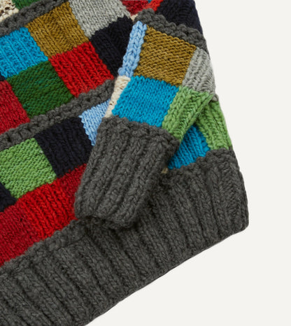Drake's Chamula for Drake's Patchwork Merino Jumper