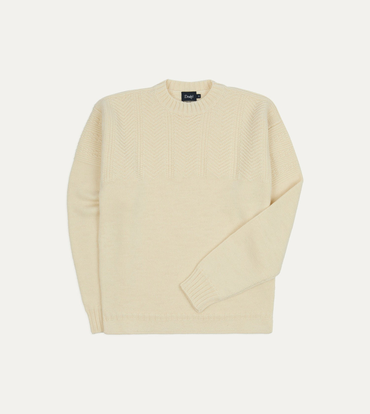 Drake's Ecru Wool Guernsey Jumper