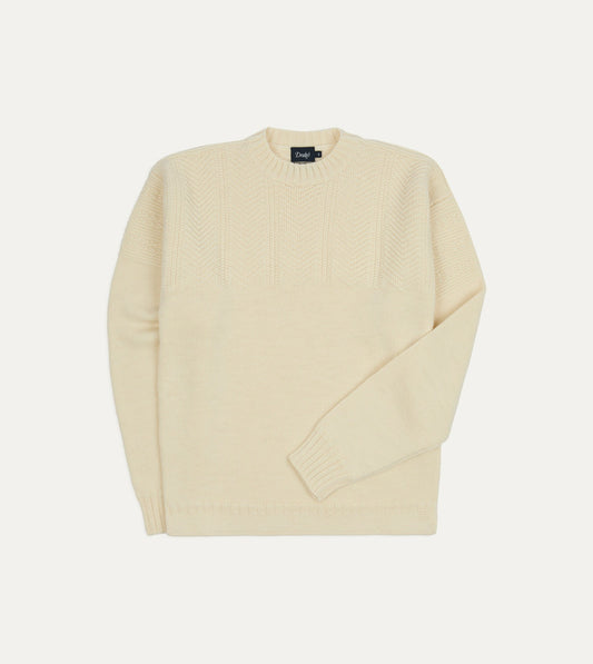 Drake's Ecru Wool Guernsey Jumper