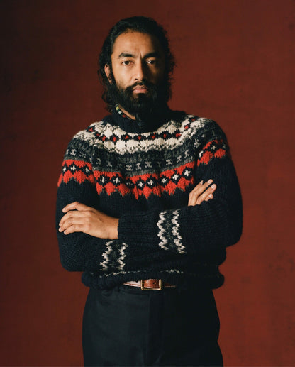 Drake's Chamula for Drake's Navy and Red Fairisle Merino Jumper