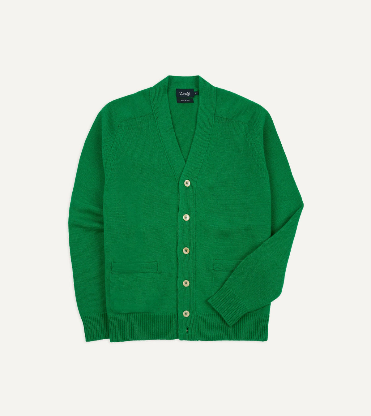 Drake's Green Lambswool 6 Button Cardigan