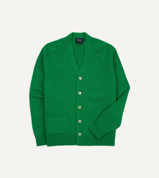Drake's Green Lambswool 6 Button Cardigan