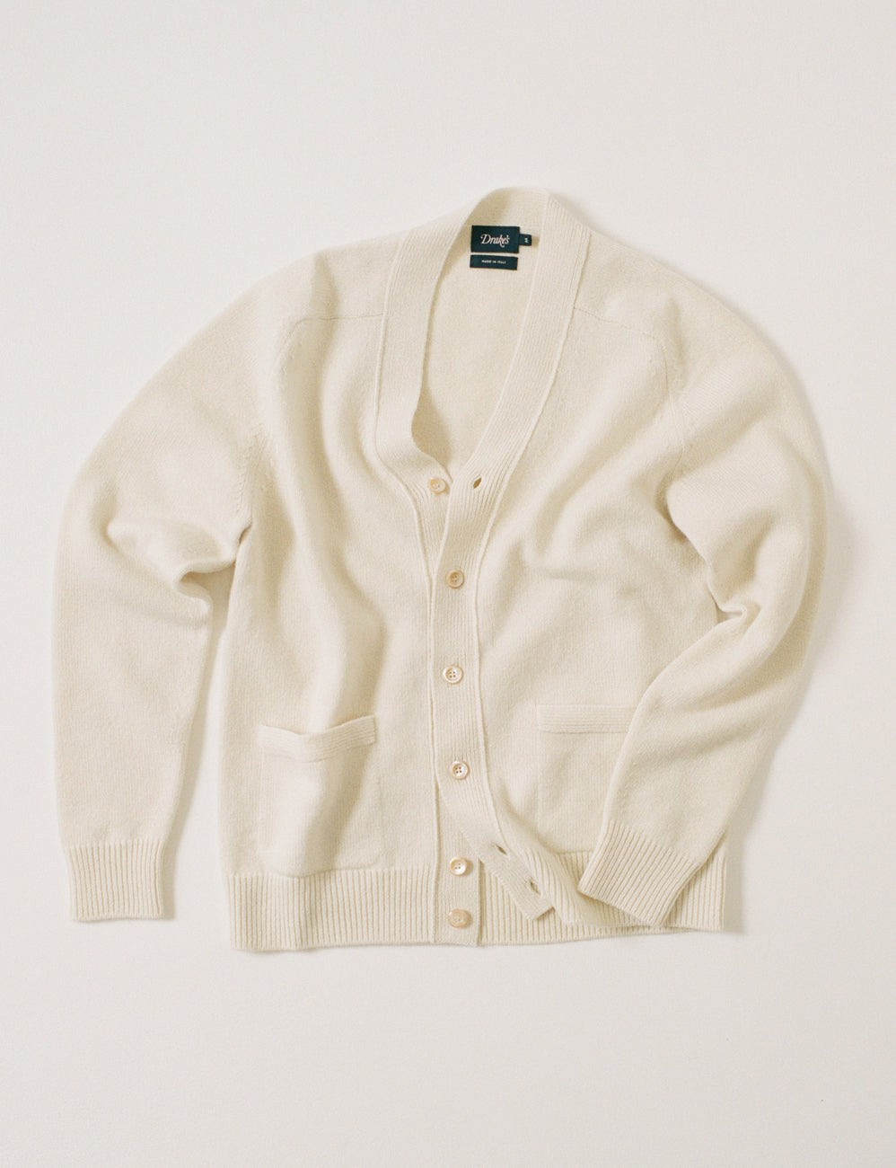 Drake's Ecru Lambswool 6 Button Cardigan