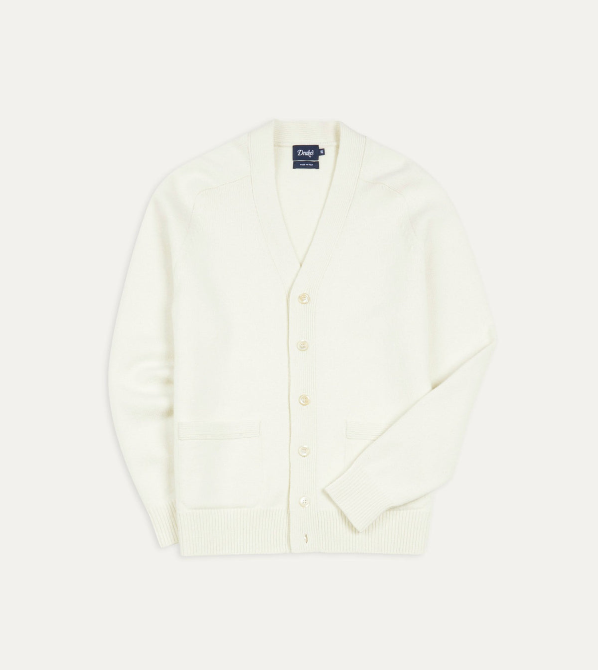 Drake's Ecru Lambswool 6 Button Cardigan
