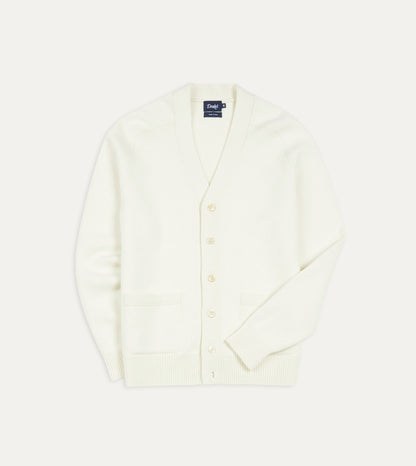 Drake's Ecru Lambswool 6 Button Cardigan