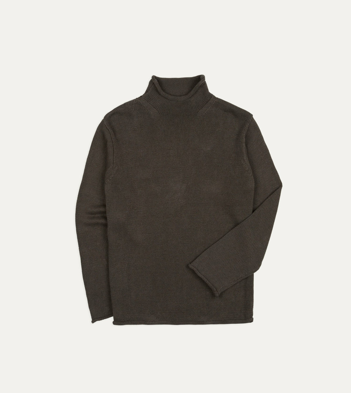 Drake's Brown Linen-Cotton Mock Neck Jumper