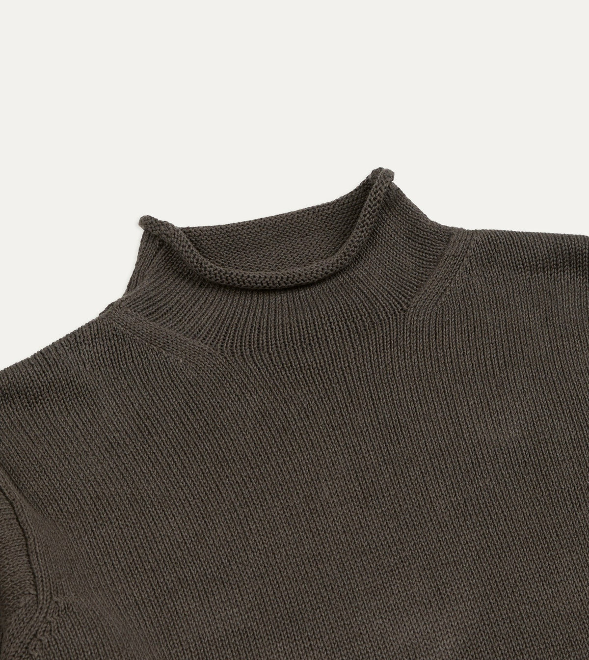 Drake's Brown Linen-Cotton Mock Neck Jumper