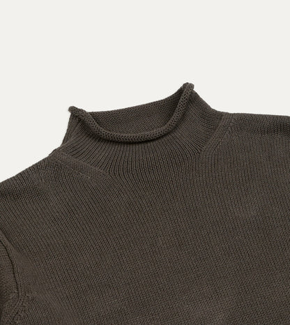Drake's Brown Linen-Cotton Mock Neck Jumper
