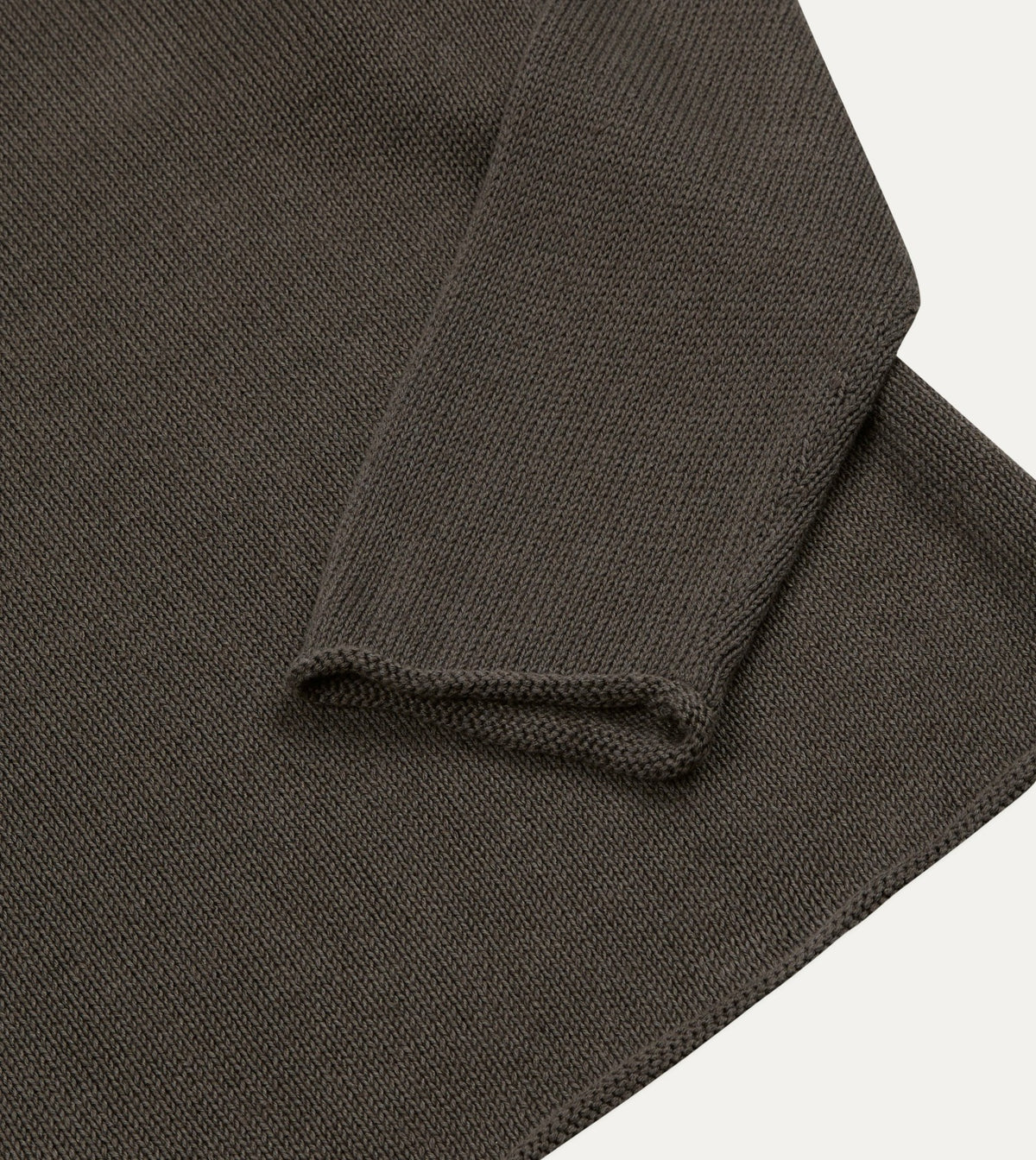 Drake's Brown Linen-Cotton Mock Neck Jumper