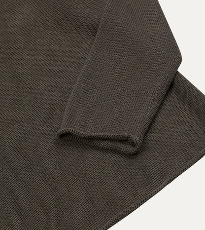 Drake's Brown Linen-Cotton Mock Neck Jumper