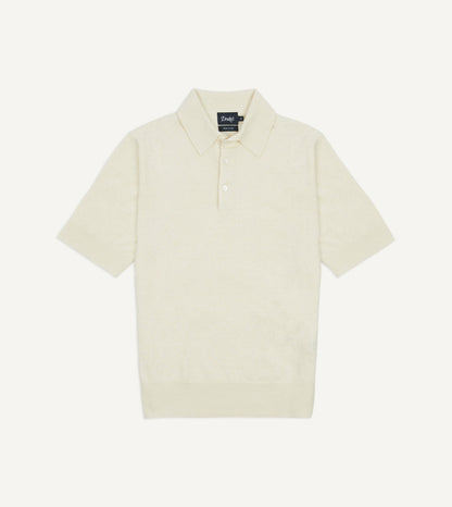 Drake's Ecru Knitted Linen-Cotton Short-Sleeve Polo Shirt