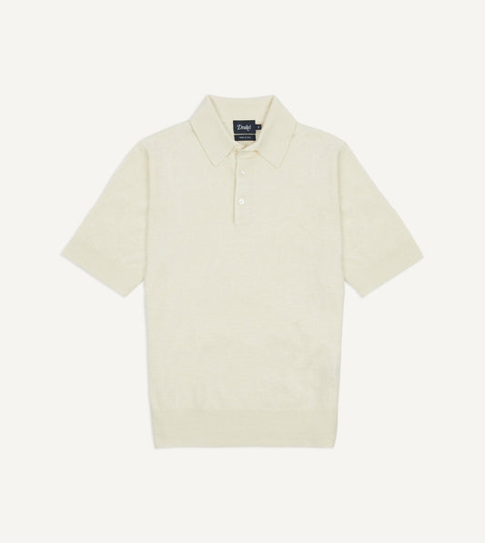 Drake's Ecru Knitted Linen-Cotton Short-Sleeve Polo Shirt