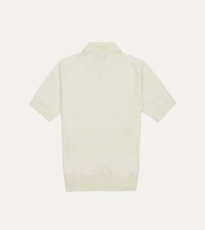 Drake's Ecru Knitted Linen-Cotton Short-Sleeve Polo Shirt