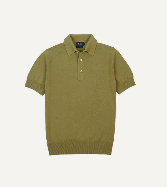 Drake's Green Knitted Crepe Cotton Short-Sleeve Polo Shirt
