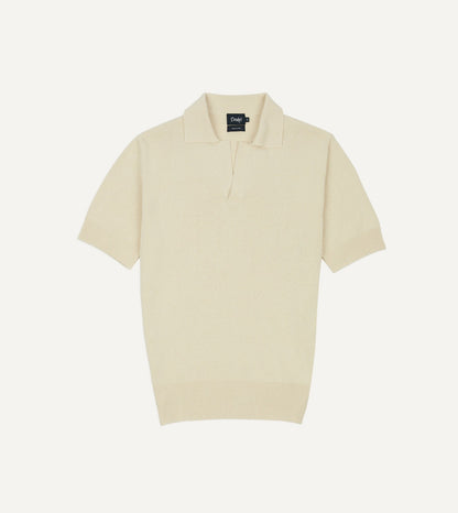 Drake's Ecru Knitted Silk Short-Sleeve Polo Shirt
