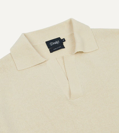 Drake's Ecru Knitted Silk Short-Sleeve Polo Shirt