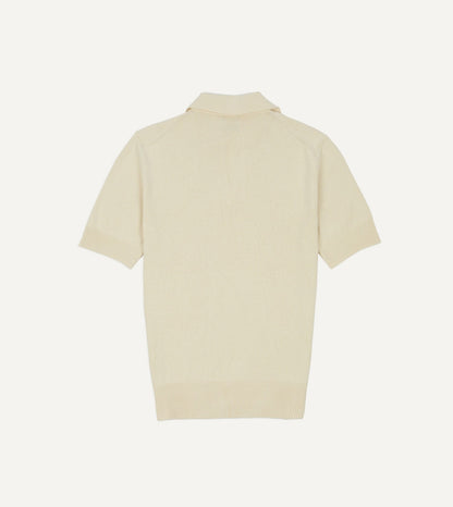 Drake's Ecru Knitted Silk Short-Sleeve Polo Shirt