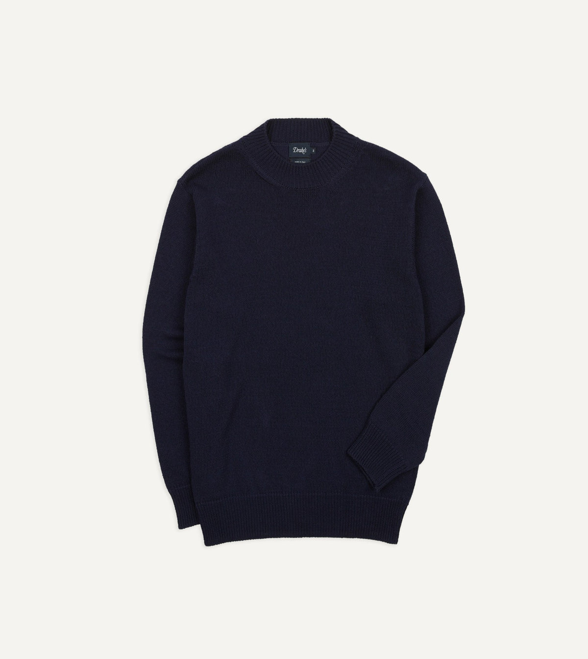 Drake's Navy Cotton Mock Neck Jumper