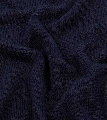 Drake's Navy Cotton Mock Neck Jumper