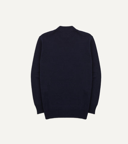 Drake's Navy Cotton Mock Neck Jumper