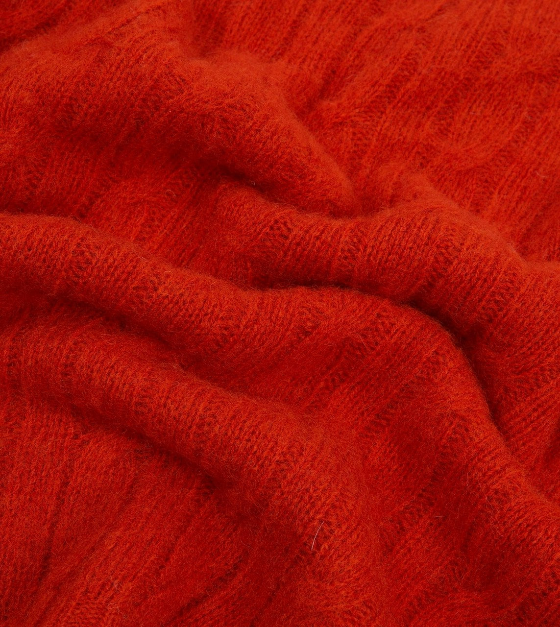 Drake's Red Brushed Cable Knit Shetland Crew Neck Jumper