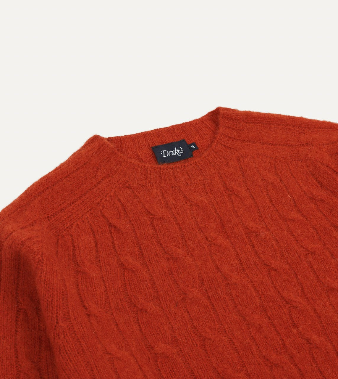 Drake's Red Brushed Cable Knit Shetland Crew Neck Jumper