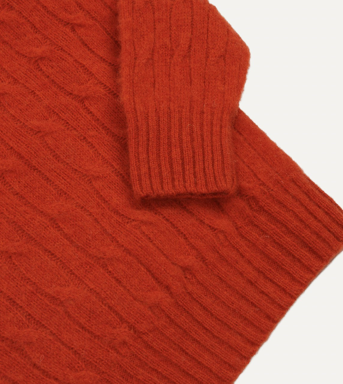 Drake's Red Brushed Cable Knit Shetland Crew Neck Jumper
