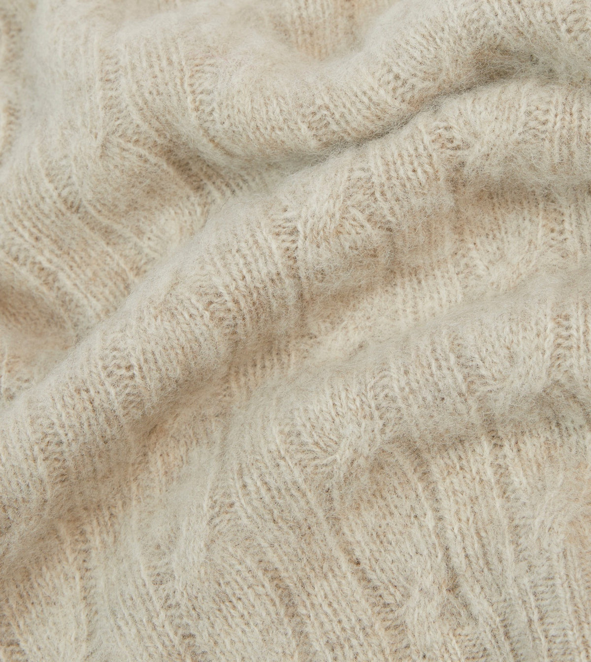 Drake's Putty Brushed Cable Knit Shetland Crew Neck Jumper