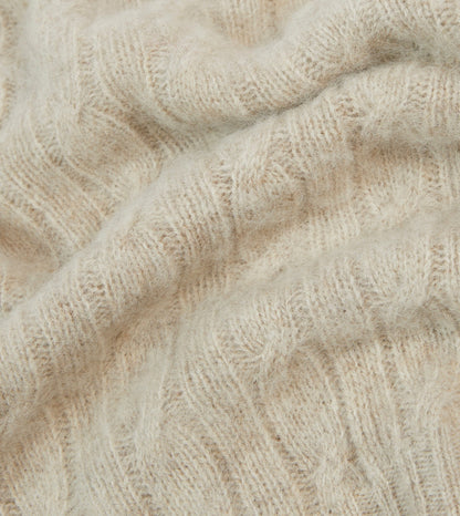 Drake's Putty Brushed Cable Knit Shetland Crew Neck Jumper