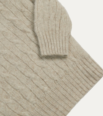 Drake's Putty Brushed Cable Knit Shetland Crew Neck Jumper