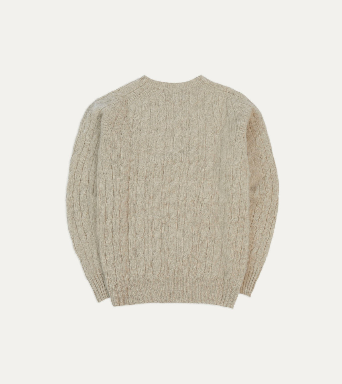 Drake's Putty Brushed Cable Knit Shetland Crew Neck Jumper
