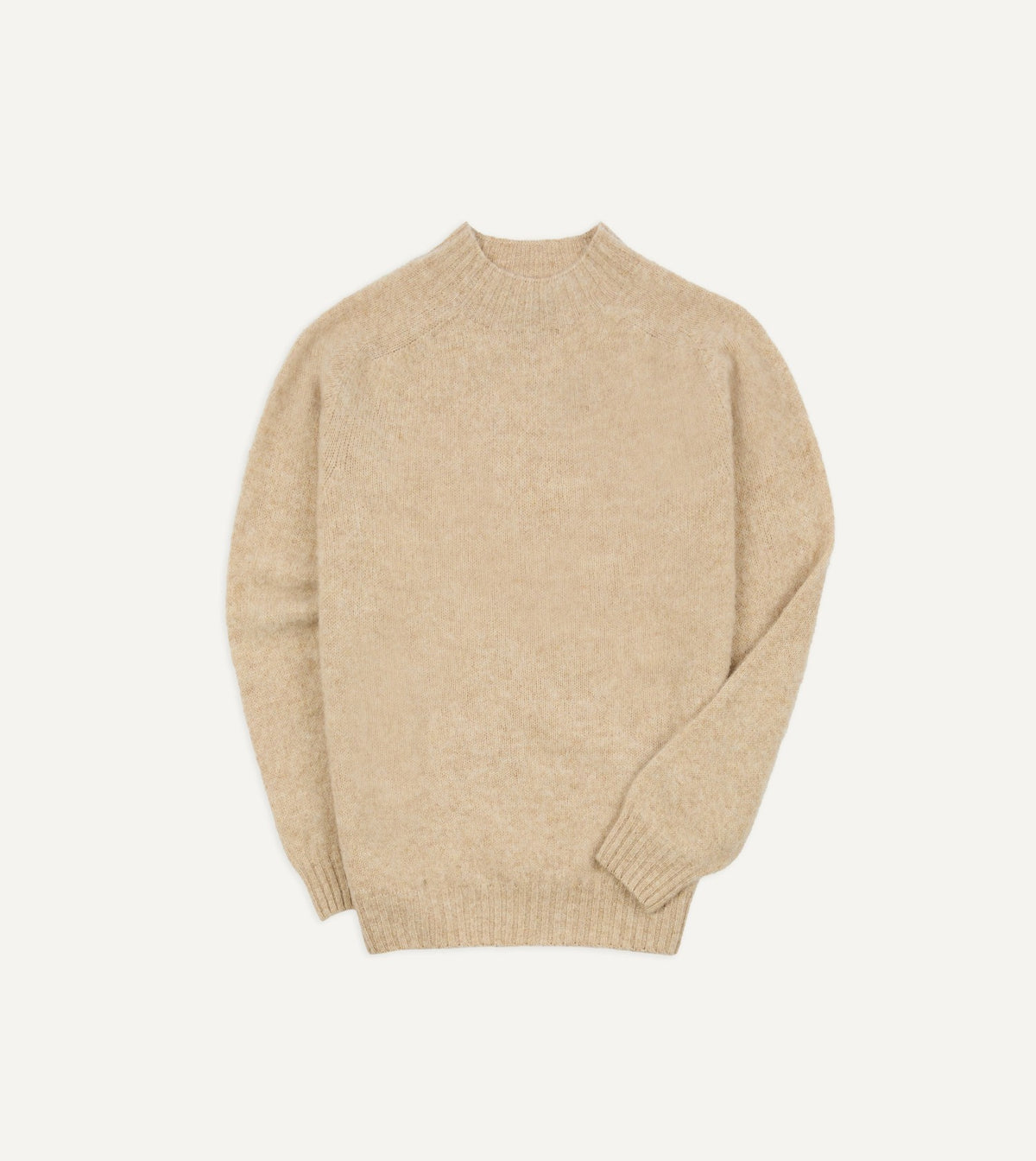 Drake's Ecru Brushed Shetland Mock Neck Jumper
