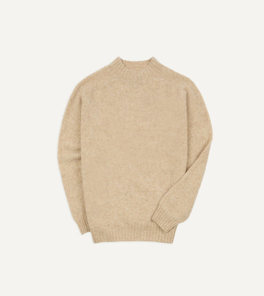 Drake's Ecru Brushed Shetland Mock Neck Jumper