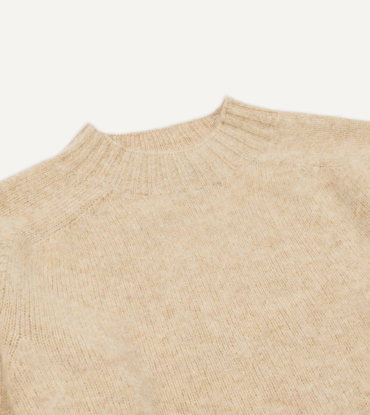 Drake's Ecru Brushed Shetland Mock Neck Jumper