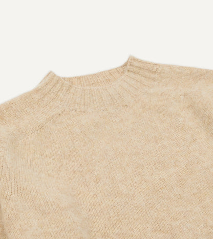 Drake's Ecru Brushed Shetland Mock Neck Jumper
