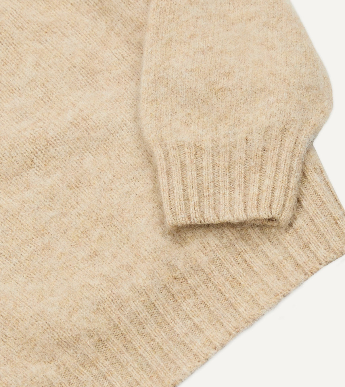 Drake's Ecru Brushed Shetland Mock Neck Jumper